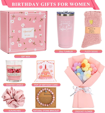 Birthday Gifts for Women Friendship, Pink Relaxing Spa Gifts Basket Set for Women, Self Care Gifts Unique Happy Birthday Gift Idea for Mom Her Best Friends Sister Wife Girlfriend Coworker Teacher