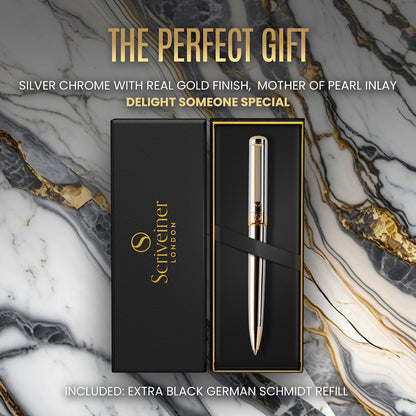 Scriveiner Silver Chrome Ballpoint Pen - Stunning Luxury Pen