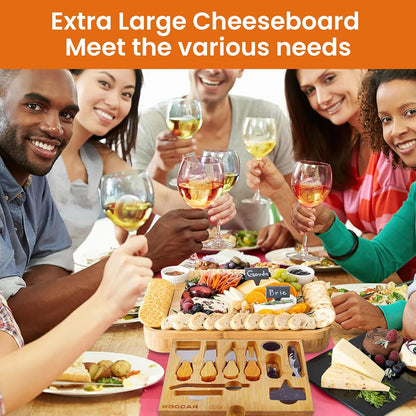Roccar Cheese Board Birthday Gifts for Women-Bamboo Cheese Boards and Knife Set,Extra Large Charcuterie Board Set & Accessories,Wedding Gifts for Couple,Serving Platter Tray for Wife,Engagement Gifts