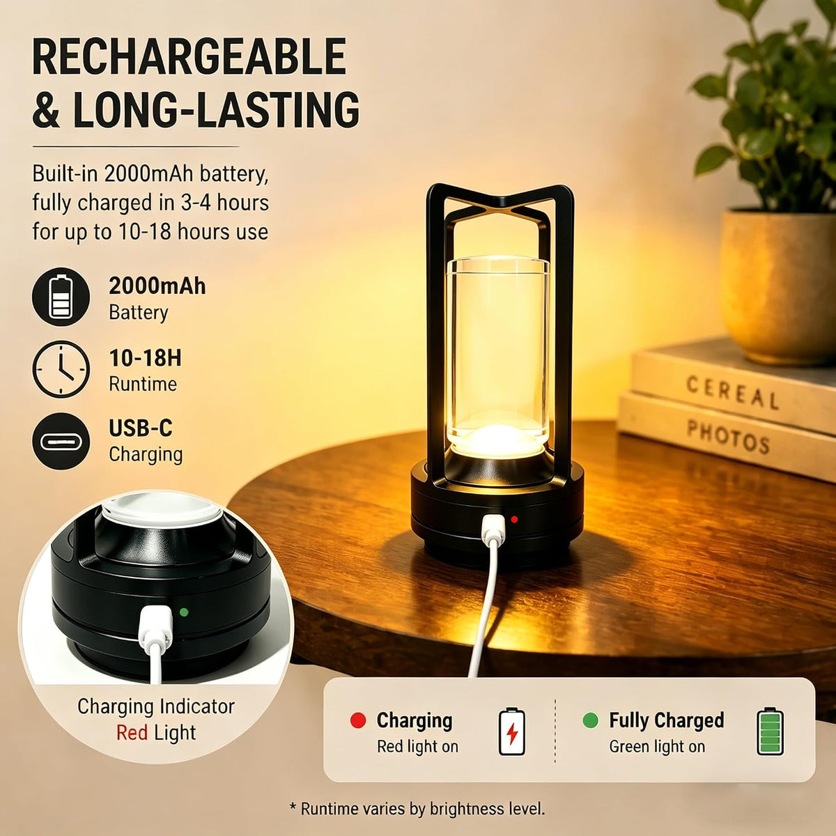 Cordless Table lamp Rechargeable Portable Metal Touch Small 