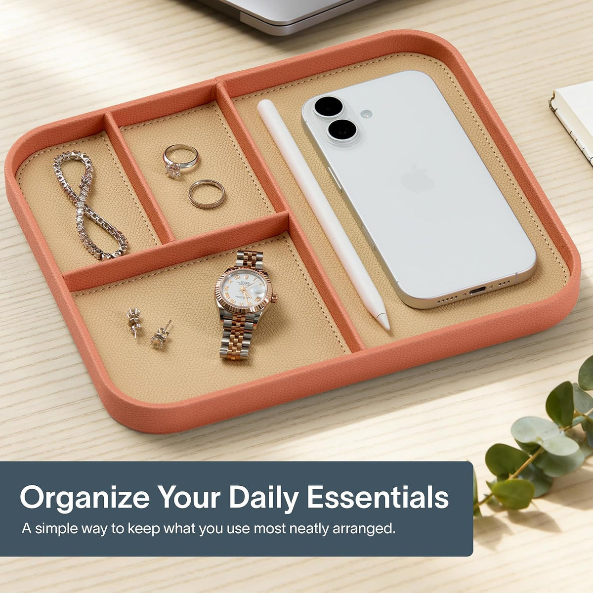 Nordik Leather Valet Tray - Medium EDC Tray - Coral Blush 24