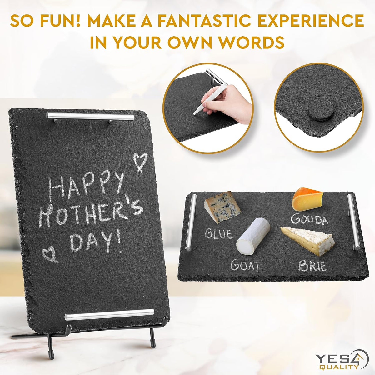 Slate Cheese Board Set - Deluxe Cheese Serving Tray with Sta