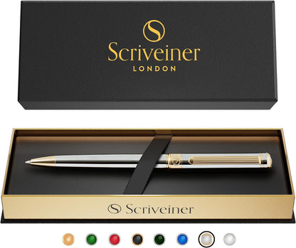Scriveiner Silver Chrome Ballpoint Pen - Stunning Luxury Pen