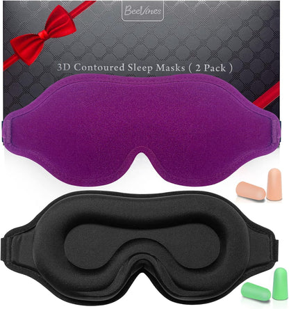 Sleep Mask for Men & Women, 2 Pack 3D Contoured Eye Mask for Sleeping with Adjustable Strap, BeeVines Molded Night Eye Sleep Mask Blindfold, Soft Breathable Eye Shade Cover for Travel Yoga Nap