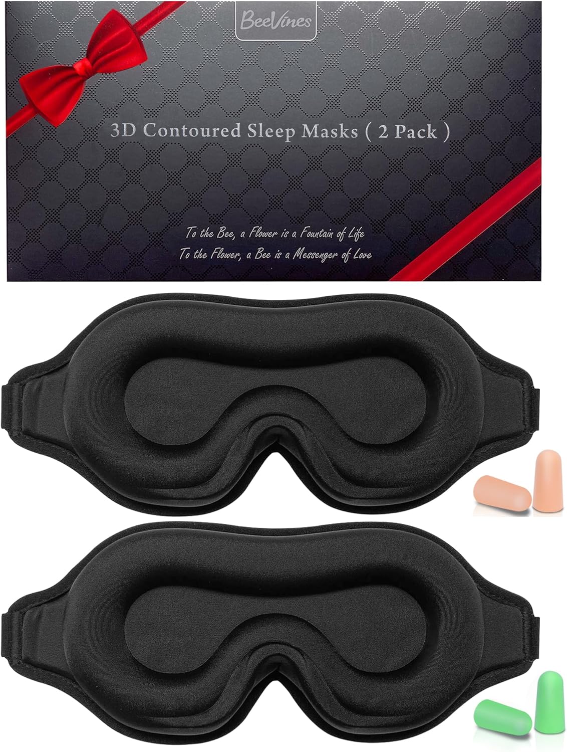 Sleep Mask for Men & Women, 2 Pack 3D Contoured Eye Mask for Sleeping with Adjustable Strap, BeeVines Molded Night Eye Sleep Mask Blindfold, Soft Breathable Eye Shade Cover for Travel Yoga Nap