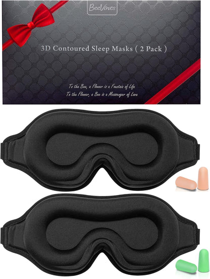 Sleep Mask for Men & Women, 2 Pack 3D Contoured Eye Mask for Sleeping with Adjustable Strap, BeeVines Molded Night Eye Sleep Mask Blindfold, Soft Breathable Eye Shade Cover for Travel Yoga Nap