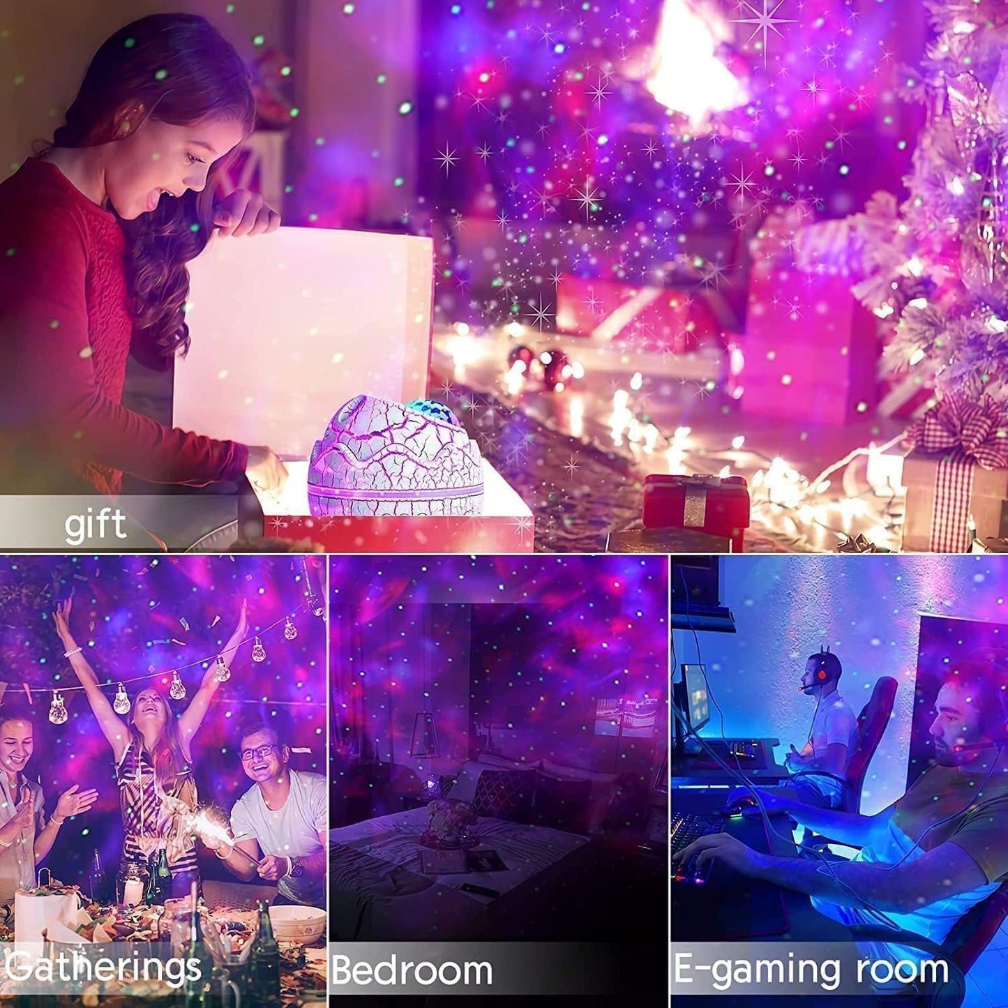 Dinosaur Egg Galaxy Projector, Star Projector Starry Light with Music Player, 14 Colors Night Light with White Noise, Nebula,Timer & Remote Control for Gaming Room, Home Theater