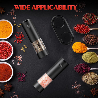 2 Pack Electric Salt and Pepper Grinder Set Automatic Batter