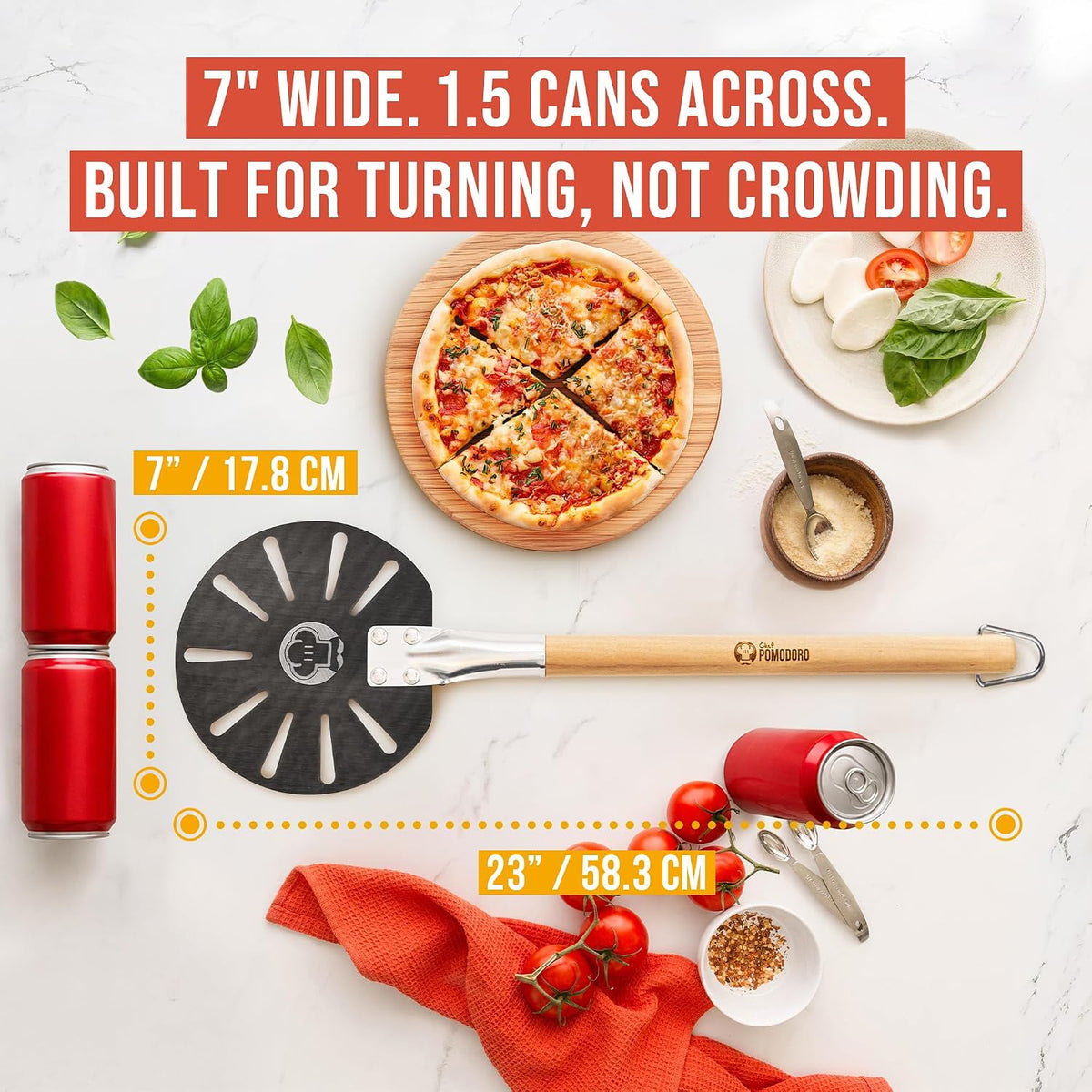 Chef Pomodoro Mini Aluminum Pizza Turning Peel with Wood Han