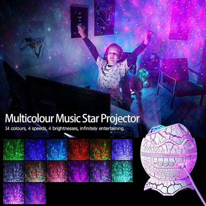 Dinosaur Egg Galaxy Projector, Star Projector Starry Light with Music Player, 14 Colors Night Light with White Noise, Nebula,Timer & Remote Control for Gaming Room, Home Theater