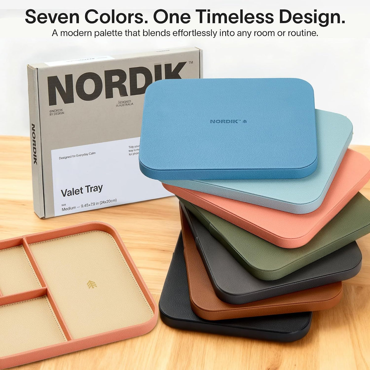 Nordik Leather Valet Tray - Medium EDC Tray - Coral Blush 24