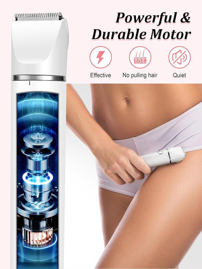 Bikini Trimmer and Shaver Kit for Women - 2-in-1 Wet/Dry Electric Body Hair Trimmer Facial Hair Removal Cordless Waterproof Bikini Shaver Razor for Face Lip Chin Pubic Underarm Legs