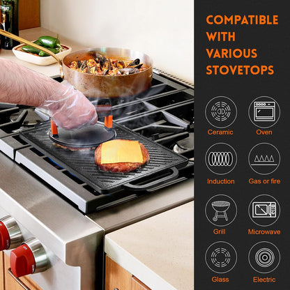 GGC Cast Iron Reversible Grill Griddle，Double Sided Grill Pa