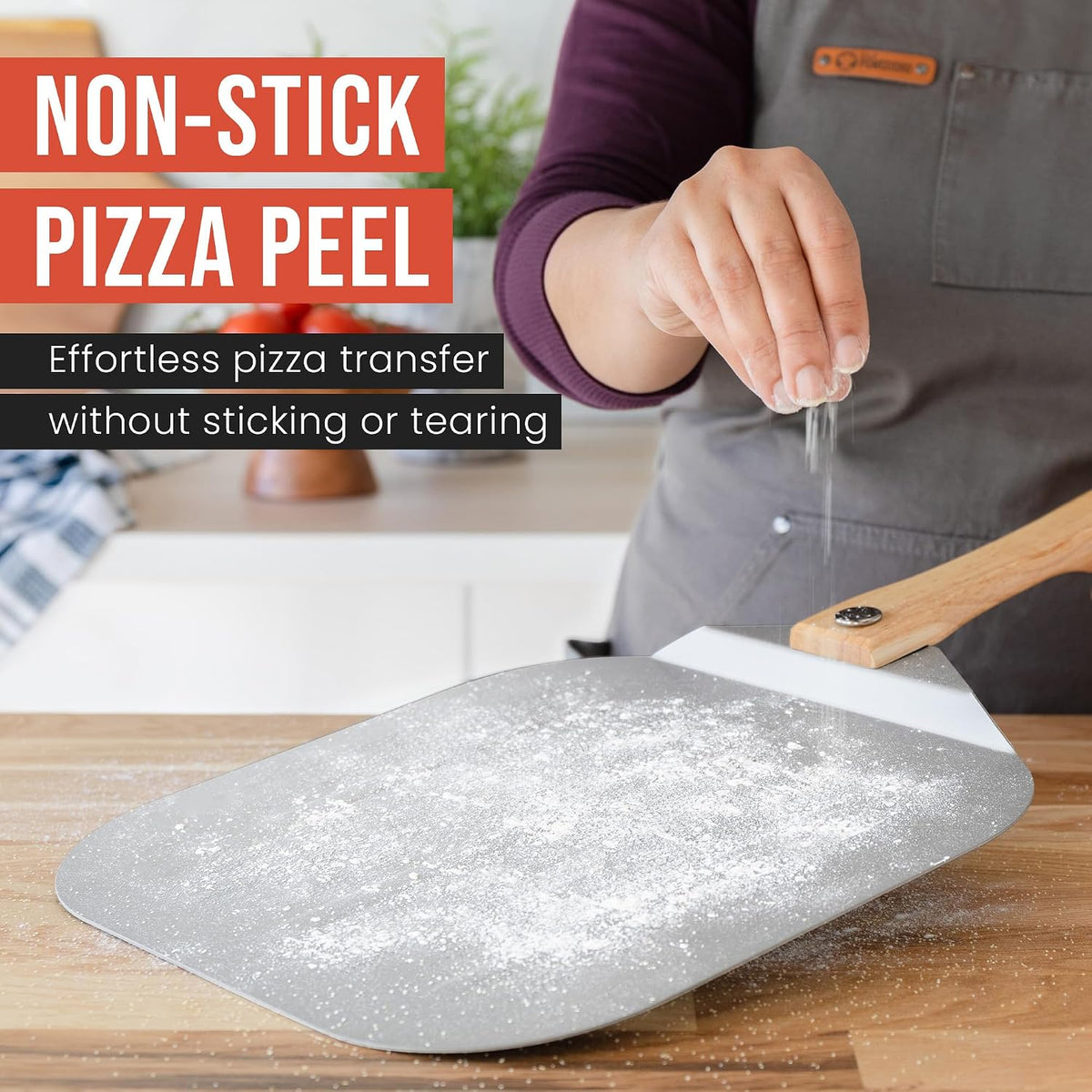 Chef Pomodoro Aluminum Metal Pizza Peel with Foldable Wood H