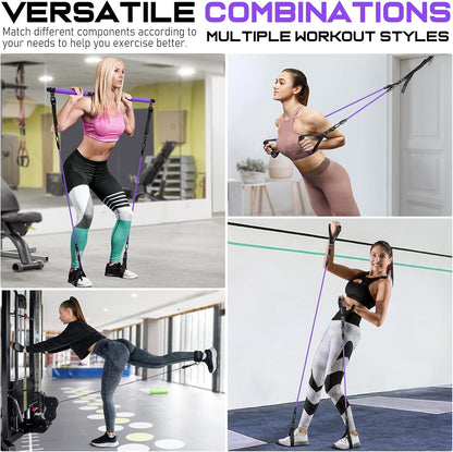 Pilates Bar Kit with Resistance Bands, Multifunctional Yoga Pilates Bar with Heavy-Duty Metal Adjustment Buckle for Women & Men, Home Gym Pilates Resistance Bar Kit forFull Body Workouts