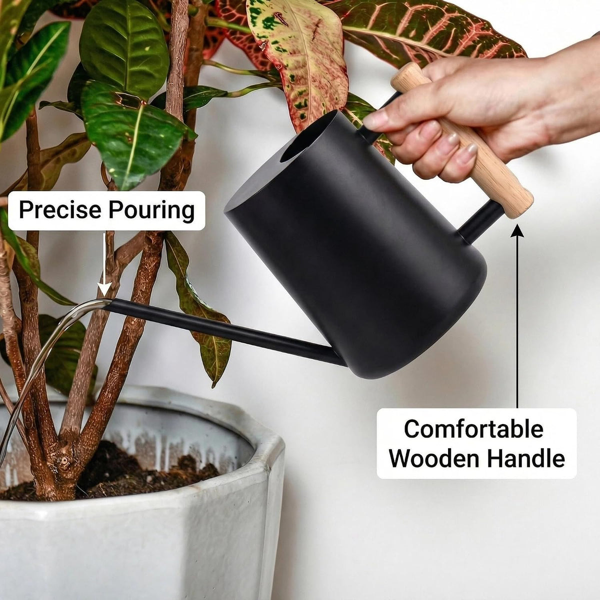 IMEEA 35oz/1000ml Indoor Watering Can Black Watering Can wit