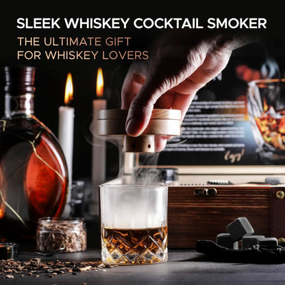Cocktail Smoker Set. Whiskey Smoker. Cocktail Smoking Infusion Kit Featuring Whisky Smoker Glass, Wood Chips, Stones & Luxury Gift Set. Infuse Your Old Fashioned Bourbon with Smoke n Blow