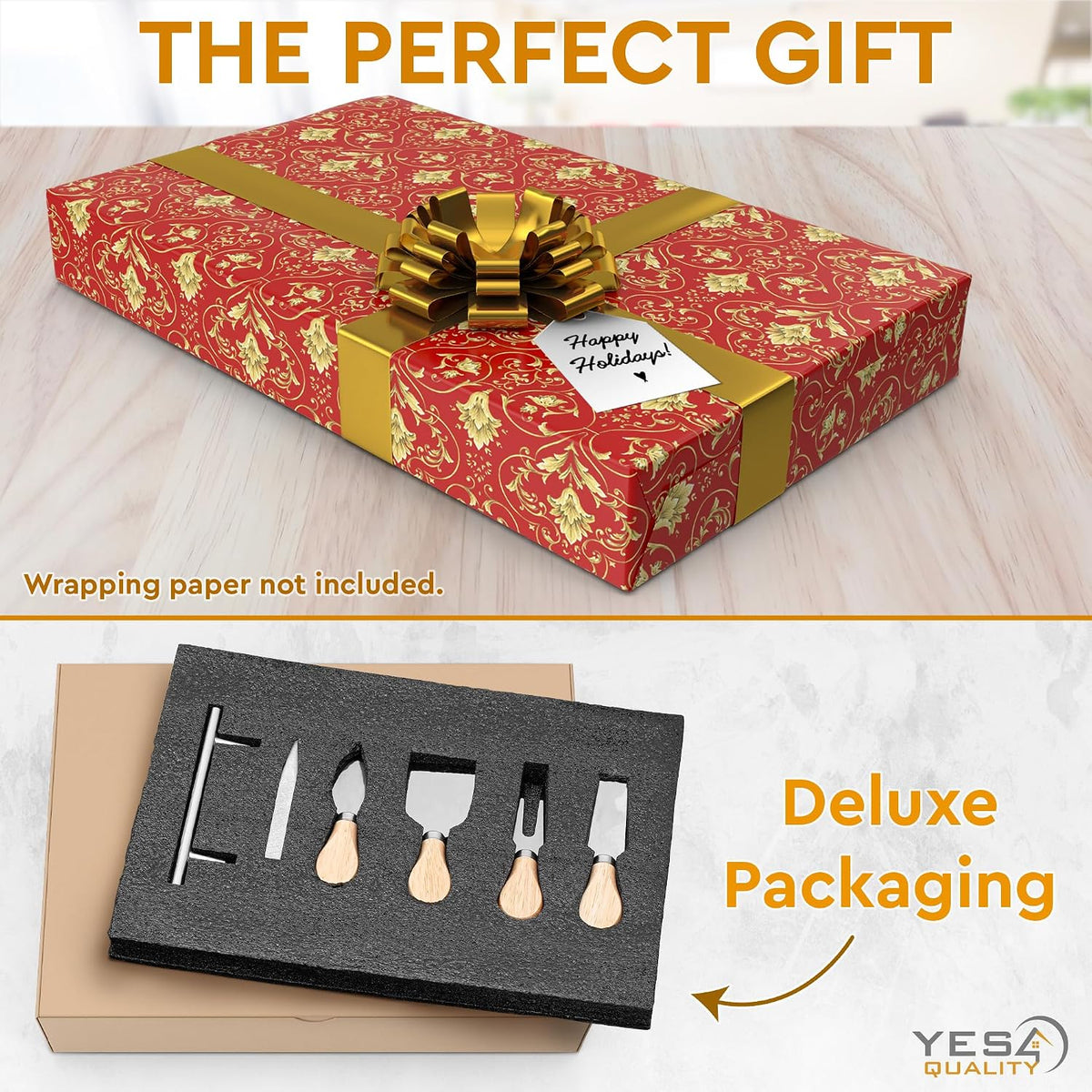 Slate Cheese Board Set - Deluxe Cheese Serving Tray with Sta