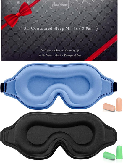 Sleep Mask for Men & Women, 2 Pack 3D Contoured Eye Mask for Sleeping with Adjustable Strap, BeeVines Molded Night Eye Sleep Mask Blindfold, Soft Breathable Eye Shade Cover for Travel Yoga Nap