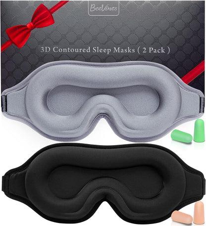 Sleep Mask for Men & Women, 2 Pack 3D Contoured Eye Mask for Sleeping with Adjustable Strap, BeeVines Molded Night Eye Sleep Mask Blindfold, Soft Breathable Eye Shade Cover for Travel Yoga Nap