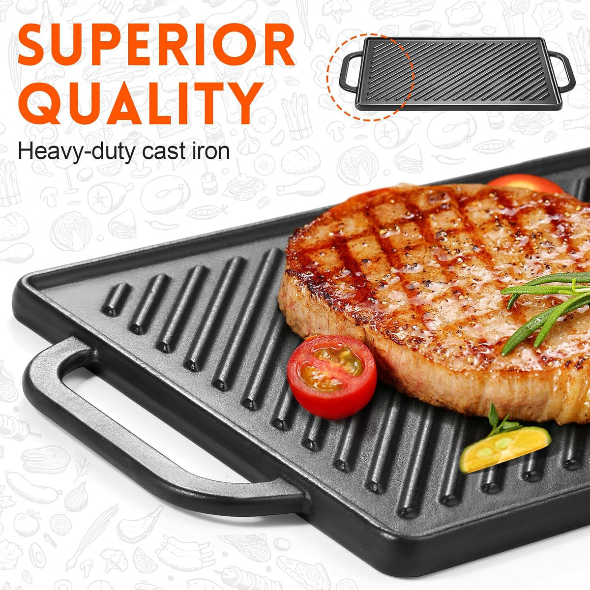 GGC Cast Iron Reversible Grill Griddle，Double Sided Grill Pa