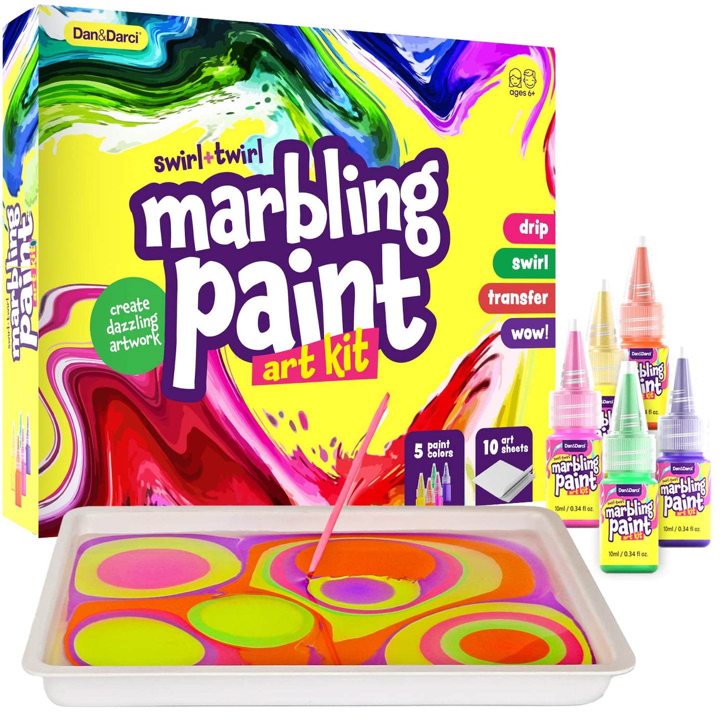 Dan&Darci Marbling Paint Art Kit — Water Marbling Craft for Kids Ages 6-12 1