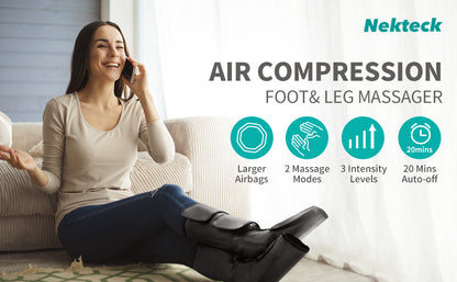 Leg Massager with Air Compression for Circulation and Relaxation, Foot and Calf Massage Machine with Hand-held Controller 2 Modes 3 Intensities, Adjustable Leg Wraps for Home and Office Use