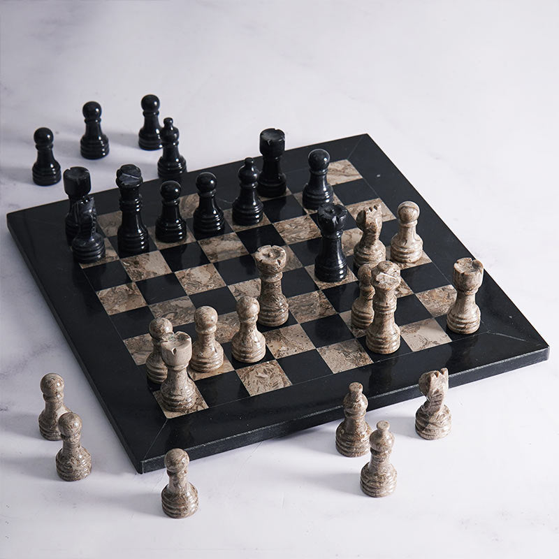 Marble Chess Set 25cm – Black & Oceanic