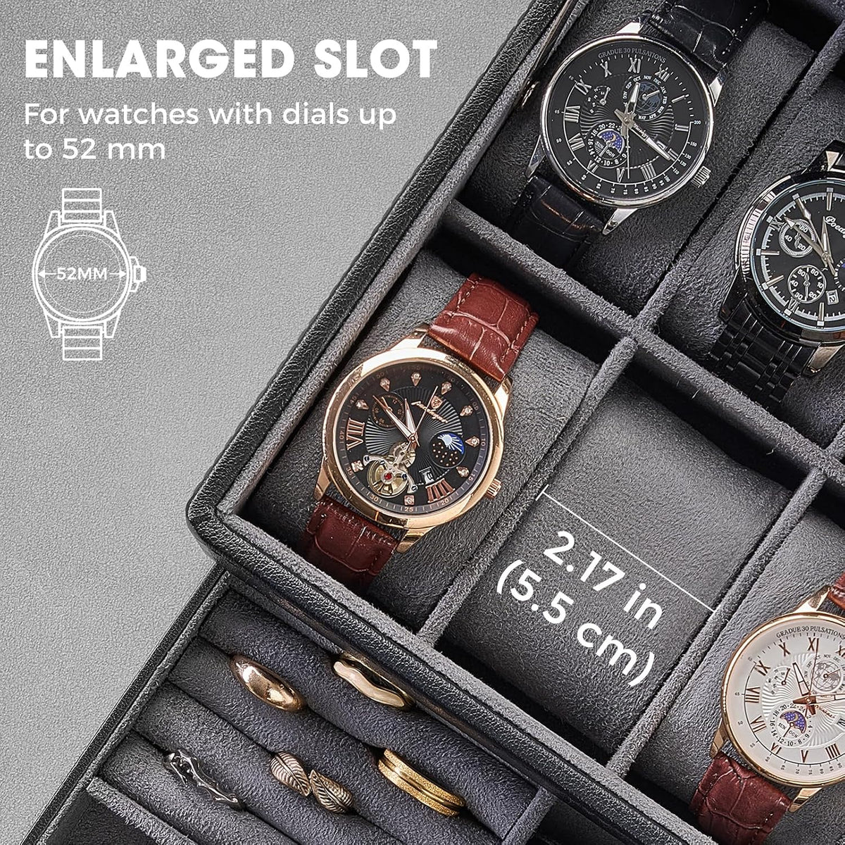 ProCase Watch & Jewelry Box with Drawer for Men -Black
