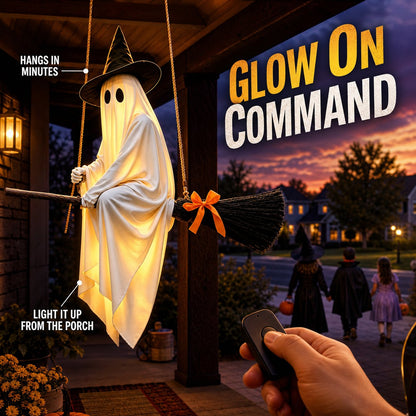 Light-Up Flying Broom Ghost — Hanging Halloween Decoration 7