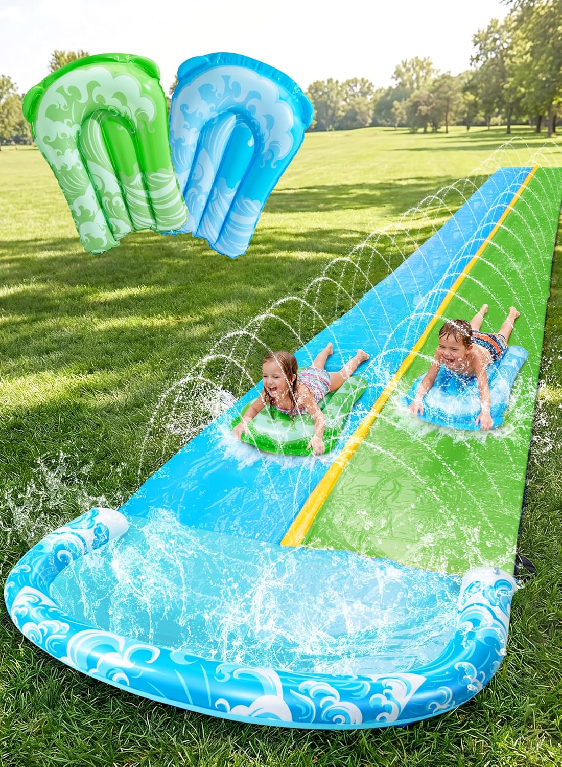 JOYIN 32.5ft double lane water slide with sprinkler and body boards