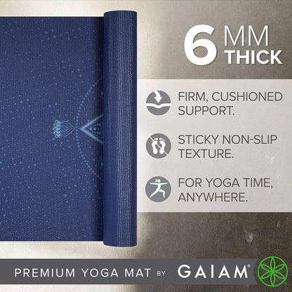 Gaiam Yoga Mat - Premium 6mm Print Extra Thick Non Slip Exer