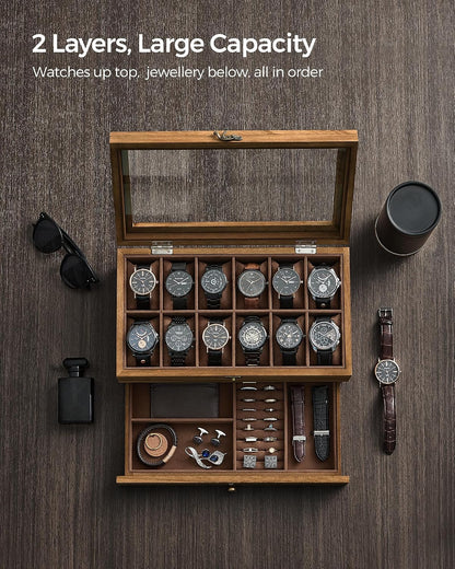 SONGMICS Wooden Watch Box with 12 Slots