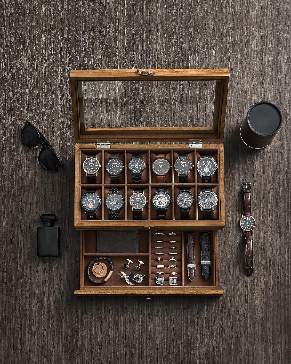 SONGMICS Wooden Watch Box with 12 Slots