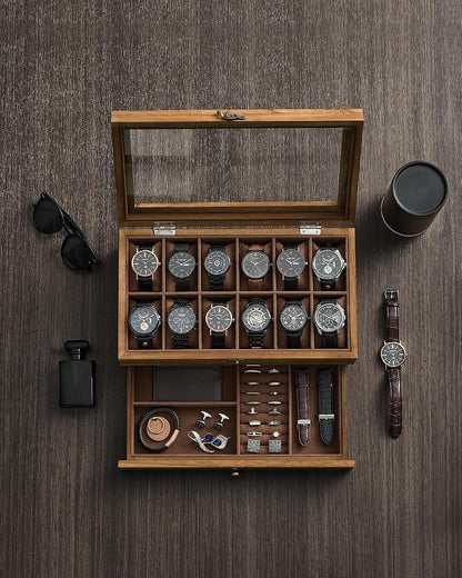 SONGMICS Wooden Watch Box with 12 Slots