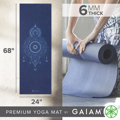 Gaiam Yoga Mat - Premium 6mm Print Extra Thick Non Slip Exer