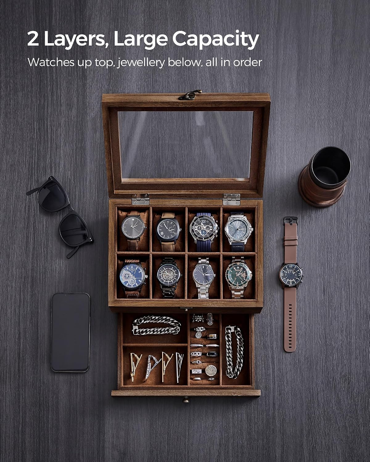 SONGMICS 8 Compartment Watch Holder