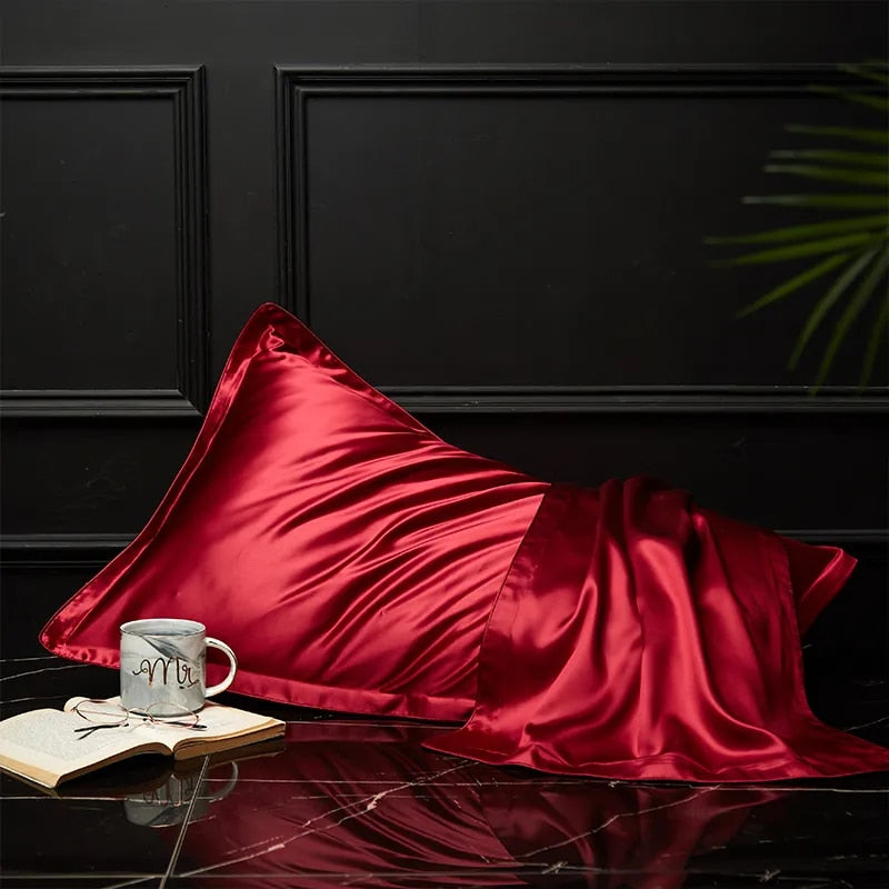 Anyhouz Pillowcase 51x66cm Wine Red Pure Real Silk For Comfortable And Relaxing Home Bed