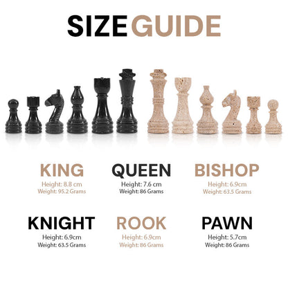 Marble Chess Set 38cm – Black & Travertine