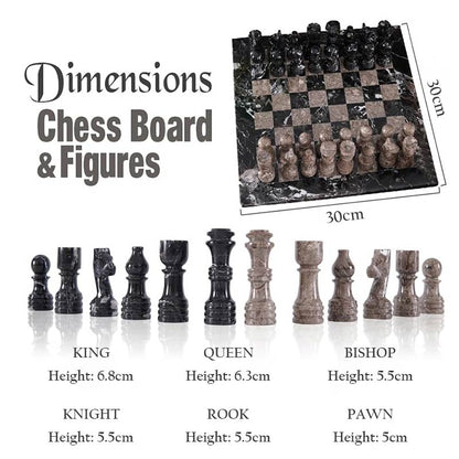 Marble Chess Set 30cm – Black Zebra & Oceanic