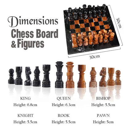 Marble Chess Set 30cm – Black Zebra & Red