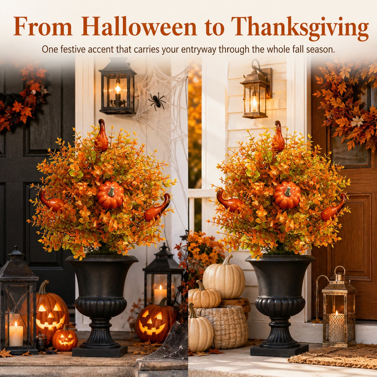 Artificial Fall Pumpkin Tree Stakes — Autumn Garden Decor 20