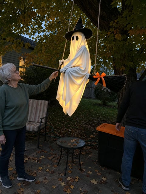 Light-Up Flying Broom Ghost — Hanging Halloween Decoration 21