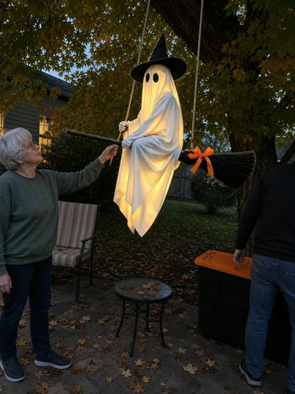 Light-Up Flying Broom Ghost — Hanging Halloween Decoration 21