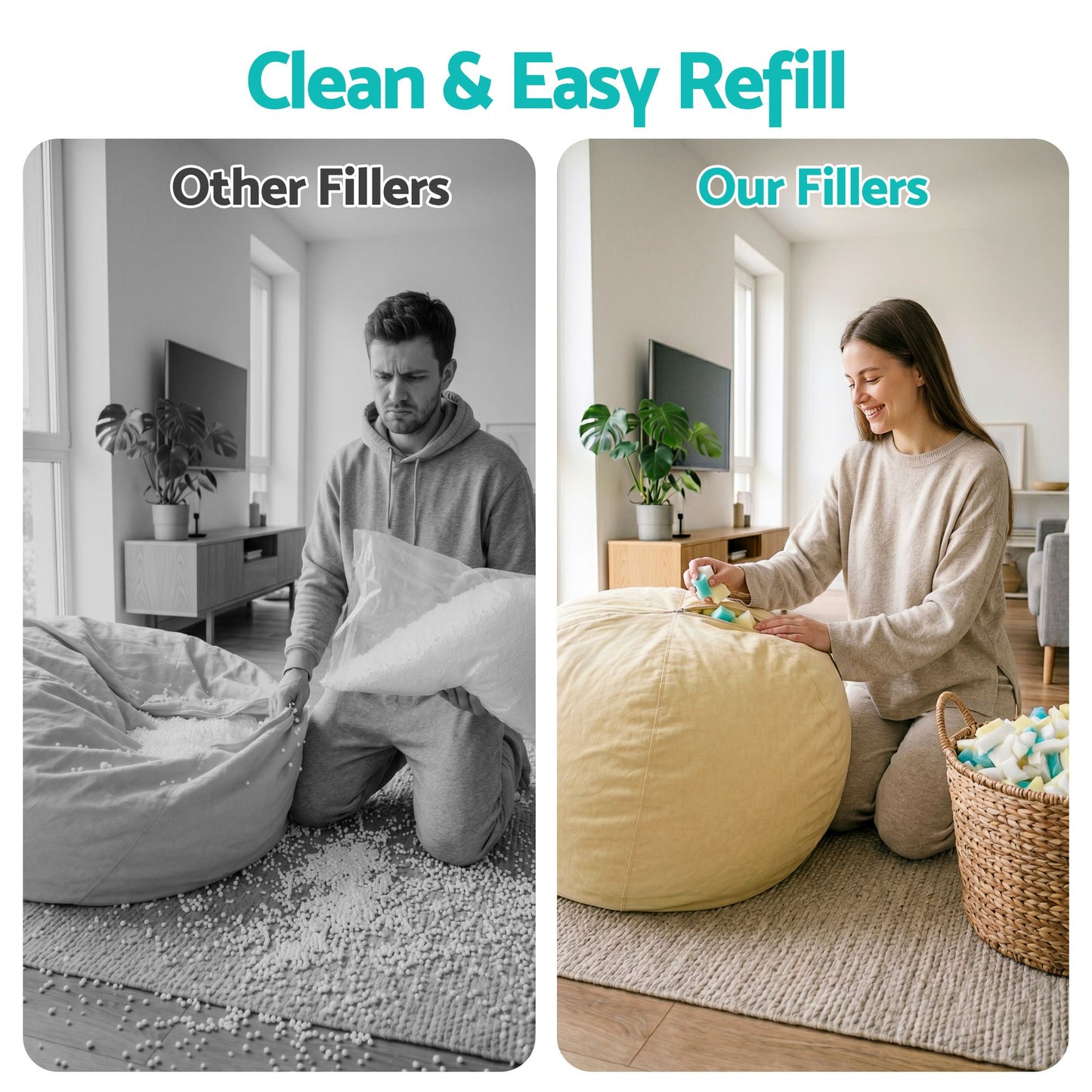 Artiss 5lbs (2.2KG) Bean Bag Filler Shredded Memory Foam Filling High Density Soft Pillow...