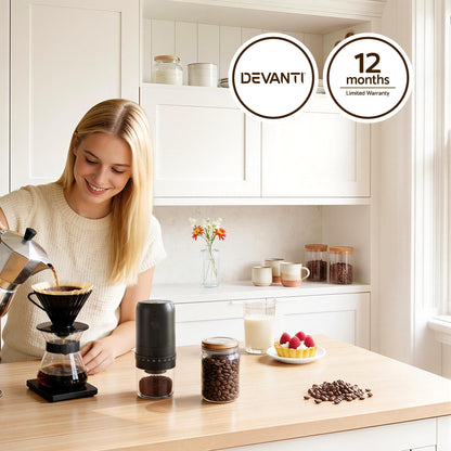 Devanti Electric Coffee Grinder USB-C Rechargeable Portable Coffee Bean Grinder With 40...