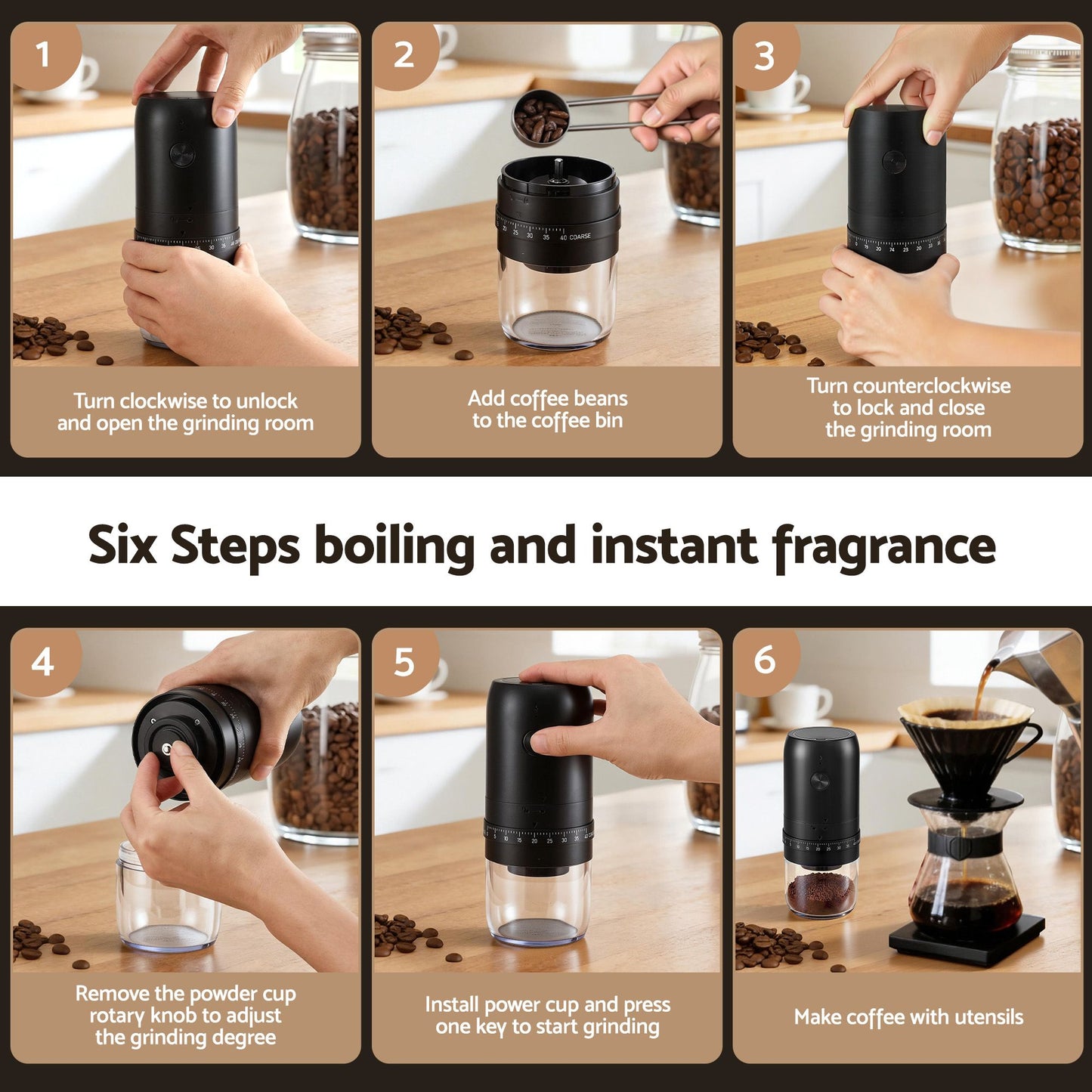Devanti Electric Coffee Grinder USB-C Rechargeable Portable Coffee Bean Grinder With 40...