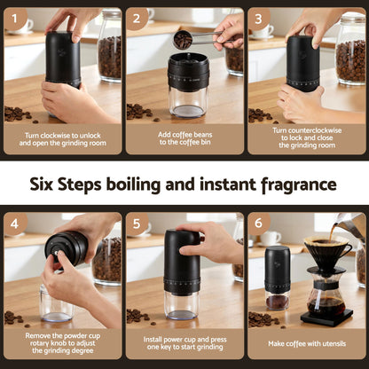 Devanti Electric Coffee Grinder USB-C Rechargeable Portable Coffee Bean Grinder With 40...