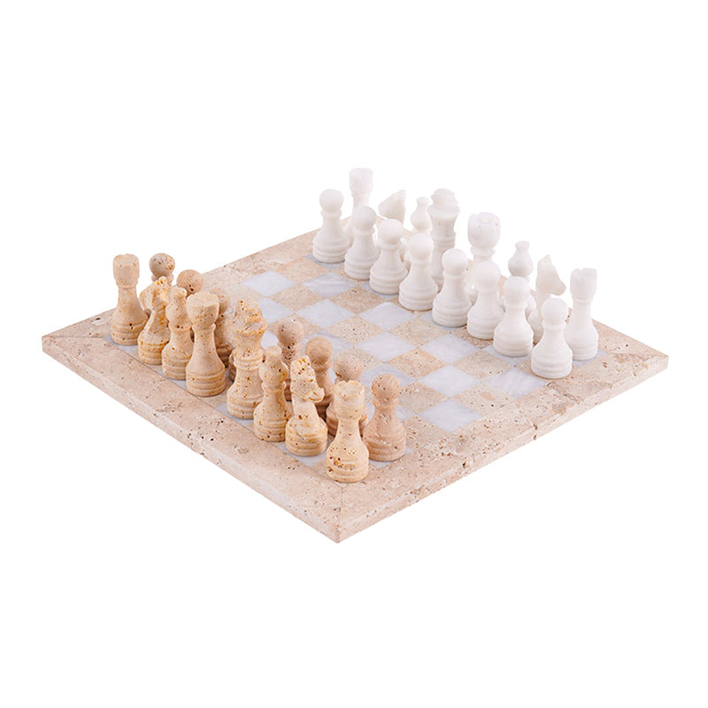 Marble Chess Set 30cm – Travertine & White