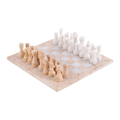 Marble Chess Set 30cm – Travertine & White